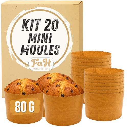 FAH - Lot de 20 moules mini panettone 80 g - Moules pour panettone professionnel, en papier sulfurisé naturel de cellulose pure résistant à la chaleur 200°C, formes de cuisson pour panettones