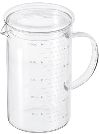 Patikil 1000ml Glass Measuring Cup, 3.3 Borosilicate Graduated White Printed Scale Liquid Measure Cups Beaker with Glass Lid and V-Shaped Spout for Kitchen