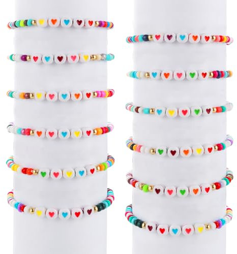 Prasacco 12 Stück Freundschaftsarmbänder, Bunte Perlenarmbänder Liebesherzarmbänder Freundschaft Armbänder Freundschaftsarmband Motivationsarmbänder für Mädchen, Kinder, Kleinkinder, Erwachsene