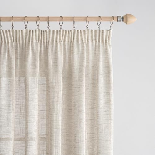 EMEMA Voile Vorhang Sheer Leinenvorhang mit Kräuselband Transparente Transparente Leinen Gardinen Wohnzimmer 2er Set Fensterschal Dekoschal Schlafzimmer 140 x 245cm (B x H) Weißer Reis