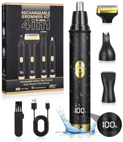 TIDEVAN Nasenhaartrimmer Herren Nasenhaarschneider Ohrhaarschneider, 4 in 1 Schmerzfreier Augenbrauen und Esichtshaartrimmer für Männer und Frauen mit LED Anzeige, IPX7 Wasserdicht, Leicht zu Reinigen