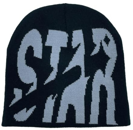 xbiez Modische Buchstaben-Beanie-Mütze für Damen und Herren, bequeme Strickmütze, Pullover, Mütze, Winter, Herbst, Totenkopfkappe, Erwachsene, Y2K, Kopfschmuck, Schwarz / Grau, Schwarz / Grau, 5 1/8-5