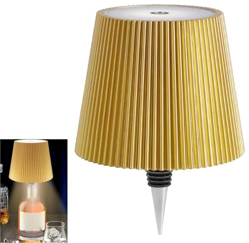 AIMARS Wireless Bottle Lamp, LED Wine Bottle Lamp, Rechargeable Touch Control Wireless Bottle Lampshade with 3 Color Temperatures, for Bedroom, Restaurant, Bar (Gold, 1-Pack)