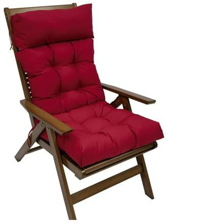 Hochlehner Auflage, Sitzkissen Hochlehner Rückenkissen Mit Abnehmbarem Kopfpolster, Gartenstuhl Sitzauflage Niederlehner Stuhlkissen Sitzpolster for Haus/Bürostuhl/Autositz/Gartenstuhl(Burgundy)