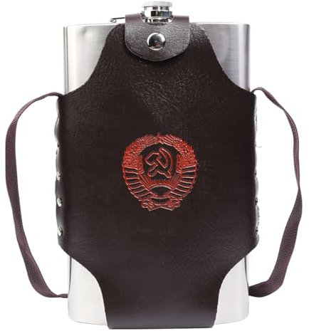 NUZAMAS Flasque en acier inoxydable 304, 64 oz, verre à liqueur portable pour l'extérieur, pot à vin, bouteille en métal, flasque avec revêtement en cuir, flasque résistante à l'eau
