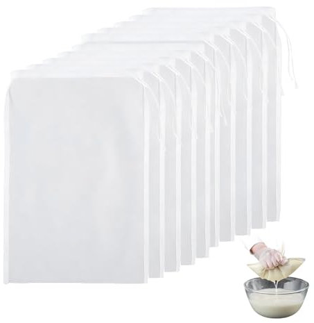 10 Pcs Nut Milk Bag, 20x30 cm Reusable Food Grade Nylon Cheese Cloths for Straining, Fine Mesh Muslin Cloths for Cooking, Yogurt, Juice, Tea, and Coffee