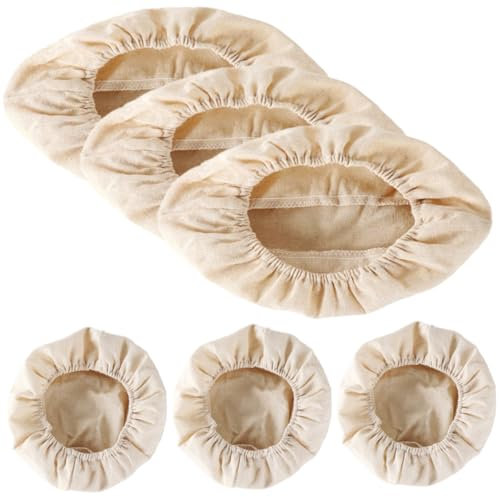 Cabilock Forro De Tela Para Cestas De Pan Fermentado, Juego De 6 Piezas, Lino y Algodón, Tamaños Redondo 23x8cm y Ovalado 25x15x8cm, Para Caseros, Uso Fermentación y Horneado