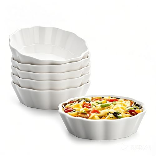 Mini Baking Dish Set, 12 oz Ramekins for Oven, Small Casserole Dishes, Individual Ceramic Baking Dishes for Creme Brulee, Pot Pie, Dessert & Lasagna, Oven Safe, Set of 6
