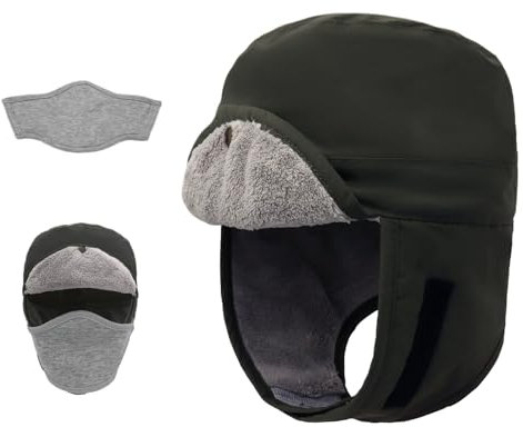 ZALXOZYL Fliegermütze für Herren Mit Wangenschutz Aus Samt Wollige Thermo-Trappermütze für Outdoor-Sport Armeegrün S 54 cm Kinder