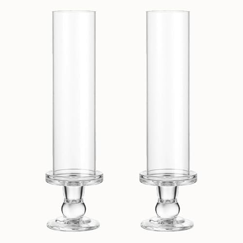 Portacandele in vetro per candele a forma di pillar portacandele per matrimonio, Natale e decorazione per la casa, con candela, elegante, ideale per cena, feste, tavolo e feste various (2)