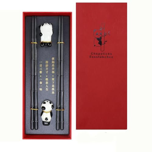 Bacchette Panda Cinesi,2 Paia Bacchette con Soporte de Cerámicae Scatola Regalo Personalizzata per Bambini/Adulti Ideali per Cucina Giapponese/Coreana/Sushi/Insalate