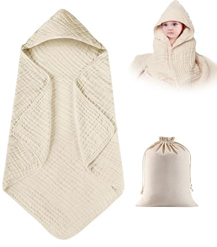 Rienan Babyhandtuch Mit Kapuze 100% Baumwolle Baby Handtuch Kapuze Hellbraun Kapuzenhandtuch 80x80cm Badetuch,Weich Und Saugfähig Hält Ihr Baby Warm und Bequem