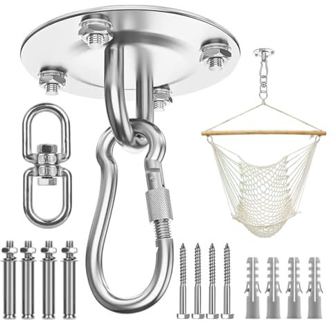 Sivono Gancio da soffitto, girevole a 360°, robusto gancio per appendere i bambini, in acciaio inox, girevole per bambini, gancio per altalena per soffitto in legno, veranda, palestra