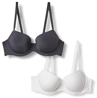 Amazon Essentials Sujetador balconette con aros y forro de microfibra Mujer, Pack de 2, Blanco/Negro, 85C