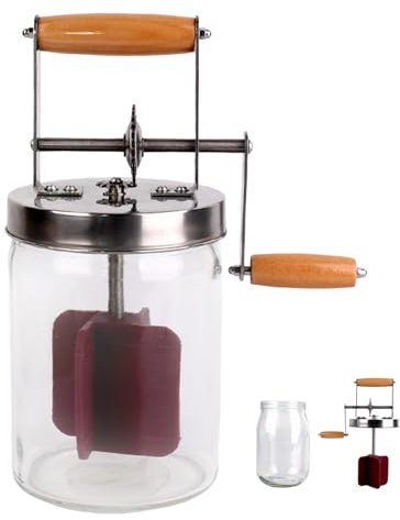 Mantequilla de vidrio de 1500 ml, fabricante manual de mantequilla de manivela para mantequilla cremosa casera, diseño de boca ancha, fácil de limpiar, ideal para el hogar, cocina y restaurantes