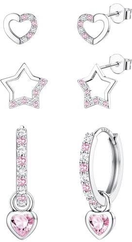 ORAZIO 3 Paires Argent Boucle Fille Oreille Cœur Étoile Argent Créole Helice Perforation