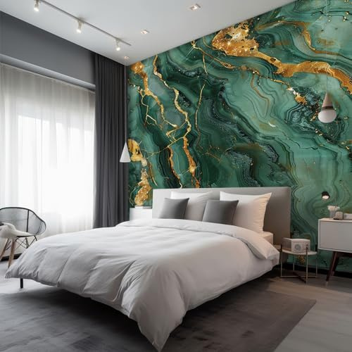 Generisch Tapete Grüner Marmor, Fototapete Moderne Gold Struktur, Vliestapete für Schlafzimmer Wohnzimmer Kinderzimmer, Tapeten Moderne Wandtapete, Wandverkleidung 366x254 cm