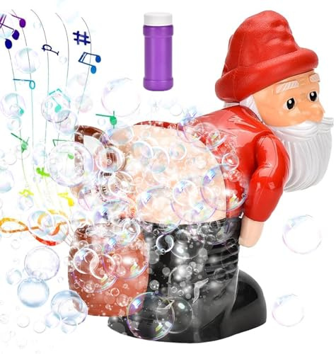 Tomte Prutt Bubbelmaskin för Barn – Automatisk Såpbubbelmaskin med Ljus och Musik, Rolig Julklapp för Utomhus- & Trädgårdsfester (H)