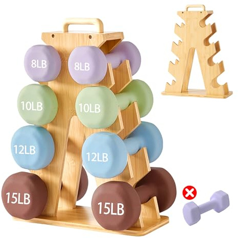 Wooden Dumbbell Rack Stand Gift for Fitness Lovers, Compact A-Frame Weight Holder for 8-15lb Dumbbells, Stylish Space-Saving Organizer for Home Gym (Dumbbell Rack Stand Only)