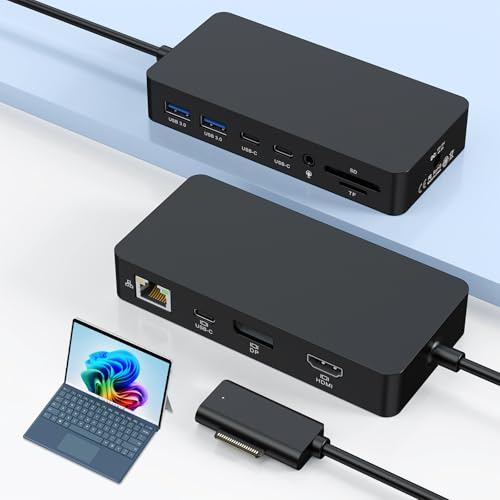 Surface Dock 2,12-in-1 MS Surface Dock Hub mit 4K HDMI+DP+RJ45-Anschluss,Inklusive 120-W-Netzteil,kompatibel mit Surface Pro 11/10/9/8/X/7+/7,Laptop 7/6/5/4/3,Laptop Studio 2/1,Go 4/3/2/1