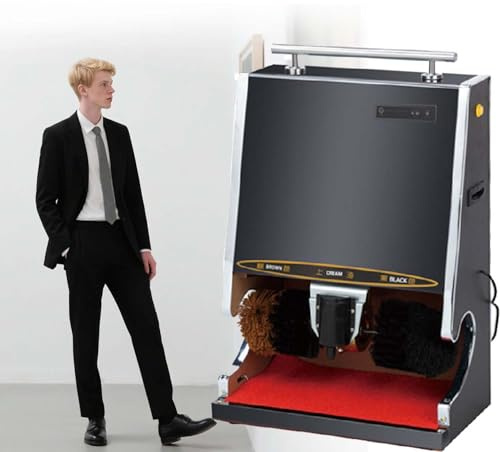 Elektrisk Skoputsare med Automatisk Sensor, Dubbelborste för Polering och Rengöring, Tyst 1200W Motor, Vaxbehållare 150 ml, Titanlegering, Skoputsmaskin för Hem och Företag(Black)
