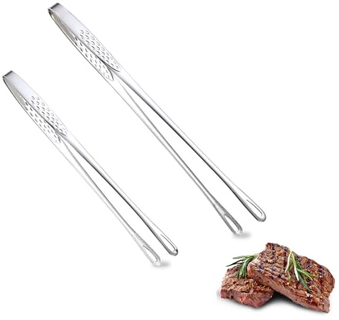Stainless Steel Korean BBQ Grill Tongs for Cooking, 2025 New Heavy Duty Cooking Tweezers, Kitchen Food Tweezers Metal BarbecueTongs for Steak Meat Salad Buffet Home Outdoor BBQ (Small + Large)