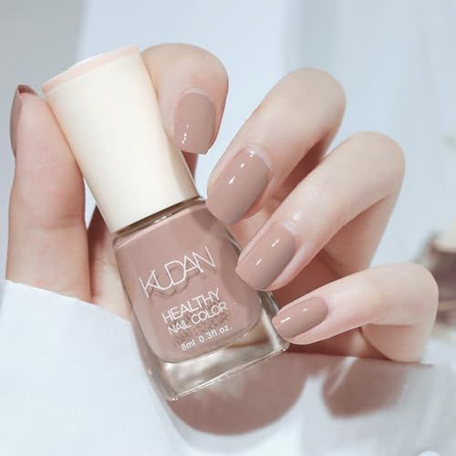 Nude Nail Polish, Natural Beige Nail Varnish, Quick Dry No UV Lamp Required, Long Lasting Glossy Finish, Non-Toxic Healthy Colour for Women Daily Office Wear, 8ml