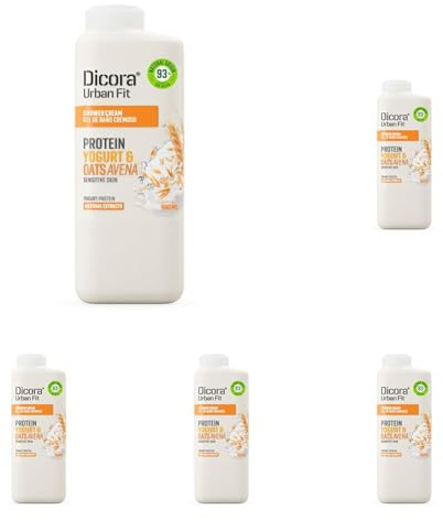 Dicora Urban Fit | Gel de Ducha Cremoso Proteins Yogur & Avena | Gel de Baño Hidratación Suave para Pieles Sensibles | Tamaño 400 ml (Paquete de 5)