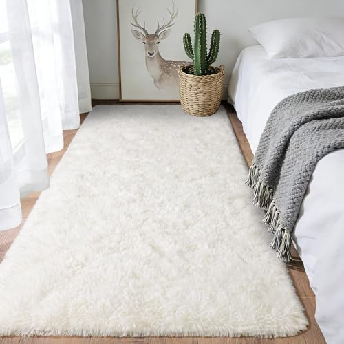 iEvery Rugs for Bedroom 80x150 cm - Fluffy Shaggy Beside Rug Non Slip, Soft High Pile Modern Floor Carpet for Living Room Kids Room, Cream White