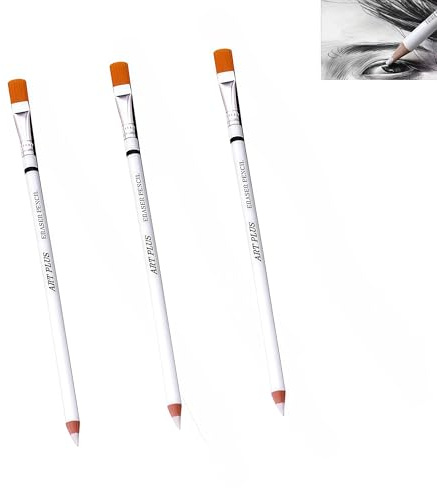 3 Stück Radierstift mit Pinsel,Präzisions Radierer in Stiftform für Künstler zum Skizzieren, Zeichnen & Illustrieren Weicher Radiergummi Professionelle Künstler Revision Werkzeuge