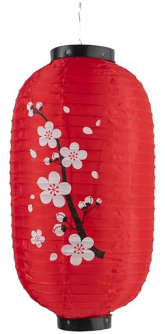 lachineuse - Lampione giapponese - Design Fiori di ciliegio - Sospensione in tessuto - 45 x 25 cm - Lampada pieghevole da appendere - Lampada decorativa - Rosso & Nero - Regalo asiatico del Giappone