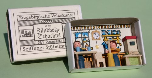 Zündholzschachtel Miniatur Bauernstube Seiffen 5,3cm Erzgebirge NEU