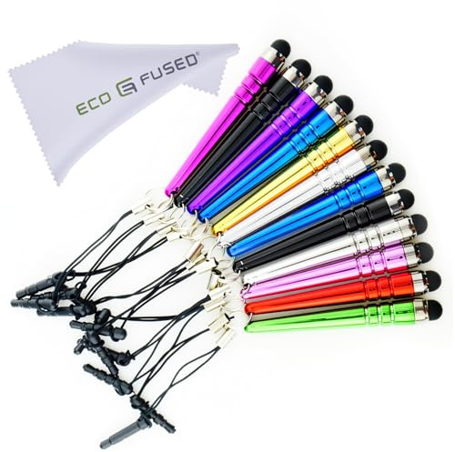 Stylus Pen Bundle 12 Pack/Short Stylus Pens with 3.5mm Jack Connector - Compatible with All Capacitive Touchscreen Devices - for iPad, iPhone, Samsung Phones, Tablets, Android Tablets and More