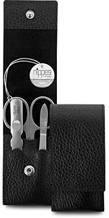 nippes Solingen Premium Line Maniküre Set Leone, 3-teilig, Edelstahl rost- und nickelfrei, Rindsleder-Etui mit Druckknopf, Schwarz, Nagelpflege Set, Pediküre Maniküre, Made in Germany | rost- und nickelfrei, handgefertigt, Made in Germany, Kombischere, Saphirfeile, Pinzette, Taschenetui, Druckknopf