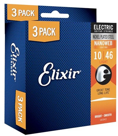 Elixir Strings – vernickelte Stahlsaiten für E-Gitarre mit NANOWEB-Beschichtung – Elixir-Saiten für E-Gitarre – 3er-Pack, Light 10–46