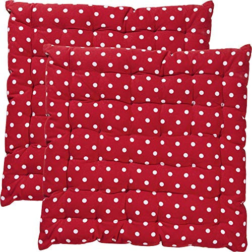 REDBEST Stuhlkissen, Stuhlauflage, Sitzkissen Punkte 2er-Pack Orlando, 100% Baumwolle rot Größe 40x40x3 cm - Robustes, glattes Gewebe, angenehmer Sitzkomfort