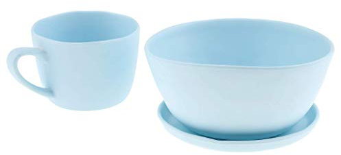 Tubayia Lot de 3 Vaisselles en Mélamine Mug + Bol + Plateau pour Maison, Restaurant, Fête, Pique-nique, etc (Bleu Clair)