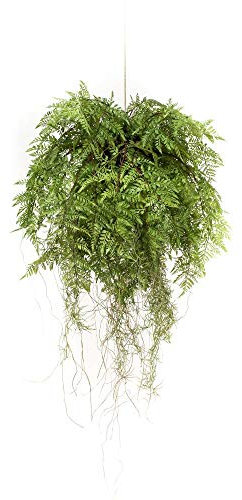 artplants.de Artificial hanging basket with Boston fern NILO, soil ball, roots, 30/75cm, Ø22/55cm - Artificial trailing plant