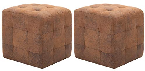 vidaXL 2X Poufs Tabouret Cube de Salle de Séjour Repose-Pied de Salon Ottoman Chambre à Coucher Maison Intérieur Confortable Marron Similicuir Daim
