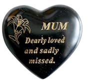 David Fischhoff Black & Gold Lily Heart Stone - Name Choice - Funeral Grave Memorial Ornament- Grave Decoration - Graveside Ornaments - (Black & Gold - Lily, Mum)