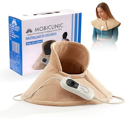 Mobiclinic, Almohadilla cervical, Eléctrica, 3 rangos de temperatura, Apagado automático, Muy bajo consumo, 100w, Marca española, Protección por sobrecalentamiento, Lavable, Para cuello, 62x60cm