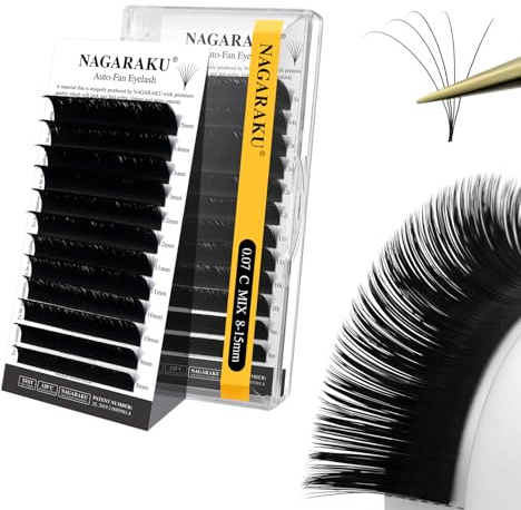 NAGARAKU Ögonfransförlängningar 12 Rader Volume Russian Eyelash Extensions Easy Fan Cluster 2D-20D Falskt Enkel Ögonfrans Ögonmakeup Fransförlängningar Ögonfrans Förlängning (0.07 C Krökning 8-15mm)