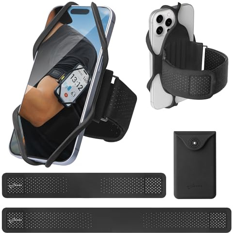 BONE Run Tie 3, Running Phone Armband, Skin-Friendly Silicone Sport Armband with Dual-Layer Heat-Dissipation, Workout Phone Holder for iPhone & 4.7-7.2 Smartphones (2-Size + Pocket)