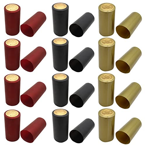 Shrink Wrap Caps Vin Capsules Rétractables 150 Pièces Vin Film Rétractable PVC Thermorétractable Capsules de bouteille de vin en PVC pour bouteille de vin 30 mm/1.18 in (Rouge Doré Noir)