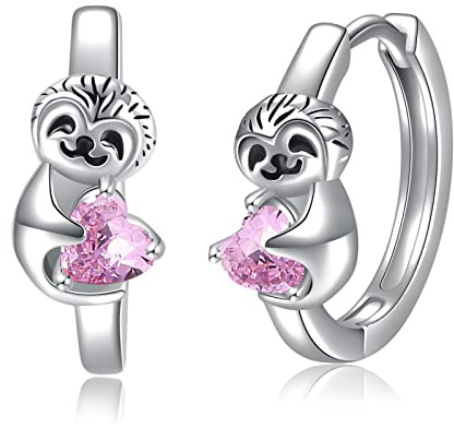 VONALA Einhorn/Faultier/Katze/Schwein/Kuh/Frosch/Hase/Koala Creolen Ohrringe, 925 Sterling Silber Tier Schmuck mit Rosa Zirkonia für Damen Mädchen Kinder