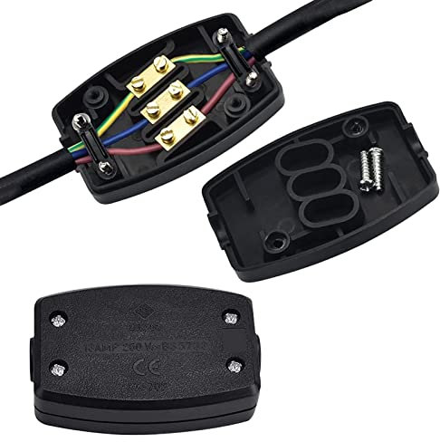 2 PCS 3 Terminal Electrical Junction Box Flex Connector Black 250v 13Amp Cable Joiner Box Flex Erminal in-line Connector Connect for Outdoor Lighting Connector Electrical Power and Automotive Wiring