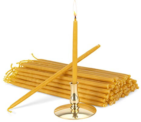 NKlaus - Kerzenhalter mit 100% Bienenwachskerzen gelb dünn L 16cm Handarbeit 40070