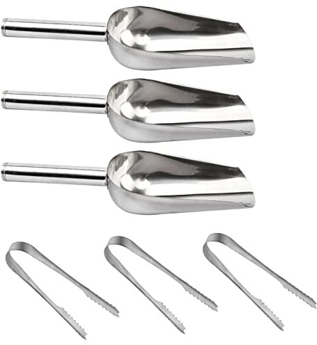 Sweet Tongs and Ice Scoop Set Stainless Steel, Metal Ice Scooper for Ice Maker, Serving Food Tongs Candy Scoop Multipurpose for Bar Café Wedding Party Buffet Barbecue Kitchen