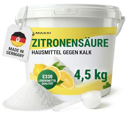 Maxxi Clean 1 x 4,5 kg Zitronensäure Pulver in Lebensmittelqualität I 100% reine Citronensäure (E330) I Säuerungs- und Konservierungsmittel I Entkalker und Allzweckreiniger I wiederverschließbar