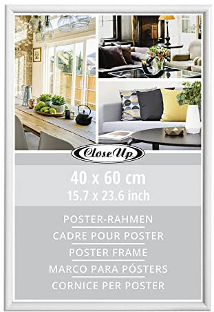 Close Up Cornice per poster 40 x 60 cm, in plastica bianca con pannello posteriore, disco in PVC (infrangibile), larghezza profilo 12 mm